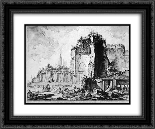 Reconstruction of the column referred to in the preceding tables, and various medals of Antoninus and Faustina 24x20 Black Ornate Wood Framed Art Print Poster with Double Matting by Piranesi, Giovanni Battista