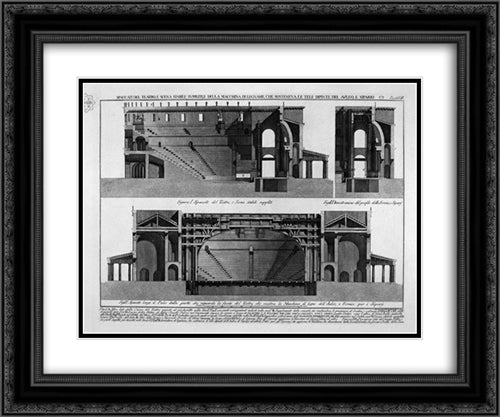 Split of the theater, and stage stable supple, and machine of wood, and painted canvases sosteneua of classrooms, and curtain 24x20 Black Ornate Wood Framed Art Print Poster with Double Matting by Piranesi, Giovanni Battista