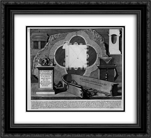 The Roman antiquities, t. 2, Plate LV. Plan and the existing fragments of the burial chamber in the Vineyard Gate S. Casali Sebastiano 22x20 Black Ornate Wood Framed Art Print Poster with Double Matting by Piranesi, Giovanni Battista