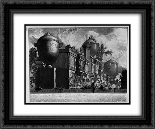 The Roman antiquities, t. 2, Plate LVII. Urns, memorials and vases of marble ashtray in the Villa Corsini outside Porta S. Pancrazio 24x20 Black Ornate Wood Framed Art Print Poster with Double Matting by Piranesi, Giovanni Battista