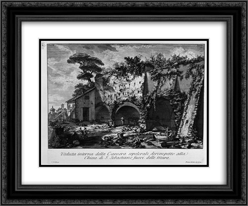 The Roman antiquities, t. 2, Plate XLIV. Interior view of the burial chamber in the Vineyard Gate S. Casali Sebastiano 24x20 Black Ornate Wood Framed Art Print Poster with Double Matting by Piranesi, Giovanni Battista