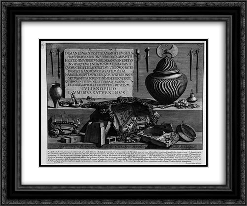 The Roman antiquities, t. 2, Plate XLIX. Inscriptions and fragments of the burial chambers of the Villa de `Five 24x20 Black Ornate Wood Framed Art Print Poster with Double Matting by Piranesi, Giovanni Battista