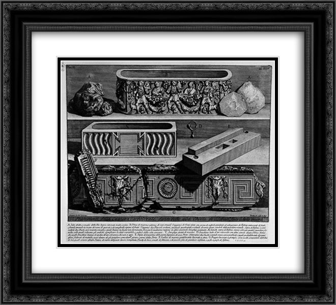 The Roman antiquities, t. 2, Plate XLV. Fragments of the burial chamber opposite the Church of St. Sebastian outside the walls 22x20 Black Ornate Wood Framed Art Print Poster with Double Matting by Piranesi, Giovanni Battista