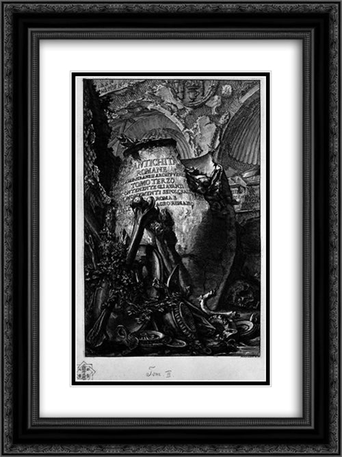 The Roman antiquities, t. 3, Plate I. Cover Page. Over a large cinerary urn broken bones and between the lamps, and recorded the title 18x24 Black Ornate Wood Framed Art Print Poster with Double Matting by Piranesi, Giovanni Battista