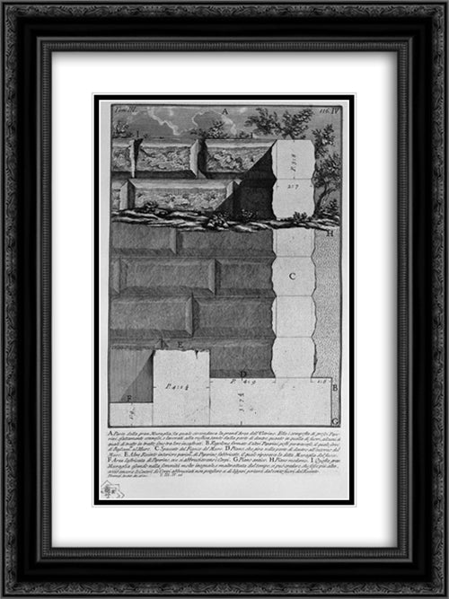 The Roman antiquities, t. 3, Plate IV. Part of the great Wall, which surrounded the large area of `Ustrine 18x24 Black Ornate Wood Framed Art Print Poster with Double Matting by Piranesi, Giovanni Battista