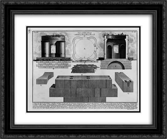 The Roman antiquities, t. 3, Plate IX. Plan of the tomb outside Porta S. Sebastian on the ancient Appian Way in the Vineyard of the Buonamici 24x20 Black Ornate Wood Framed Art Print Poster with Double Matting by Piranesi, Giovanni Battista