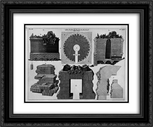 The Roman antiquities, t. 3, Plate L. Plan and construction details of the Mausoleum of Cecilia Metella 24x20 Black Ornate Wood Framed Art Print Poster with Double Matting by Piranesi, Giovanni Battista