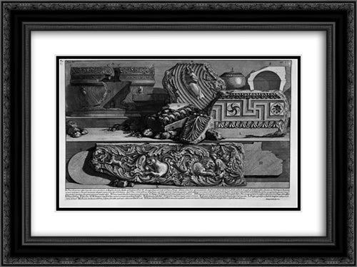 The Roman antiquities, t. 3, Plate LIII. Marble urn with a lid found in the Mausoleum of Cecilia Metella 24x18 Black Ornate Wood Framed Art Print Poster with Double Matting by Piranesi, Giovanni Battista