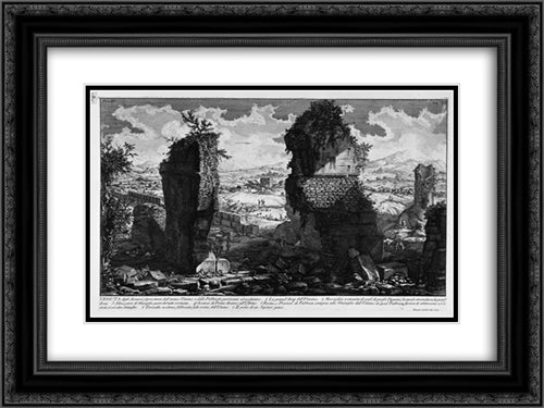 The Roman antiquities, t. 3, Plate VI. View the remains above ground of the ancient Ustrine and relevant to the same factories 24x18 Black Ornate Wood Framed Art Print Poster with Double Matting by Piranesi, Giovanni Battista