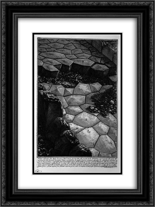 The Roman antiquities, t. 3, Plate VII. View of the ancient Appian Way, which passes under the walls of `Ustrine 18x24 Black Ornate Wood Framed Art Print Poster with Double Matting by Piranesi, Giovanni Battista