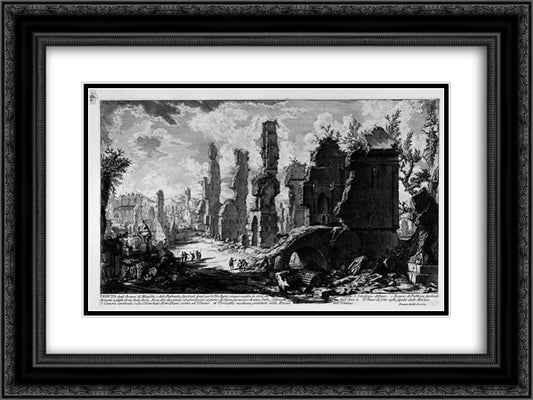 The Roman antiquities, t. 3, Plate VIII. View the remains of `Mausoleums and tombs scattered factories on the Appian Way 24x18 Black Ornate Wood Framed Art Print Poster with Double Matting by Piranesi, Giovanni Battista