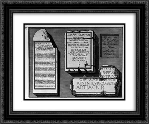 The Roman antiquities, t. 3, Plate XI. Membership of the Mausoleum of the Family in Ponte de Plauzij Lugano 24x20 Black Ornate Wood Framed Art Print Poster with Double Matting by Piranesi, Giovanni Battista