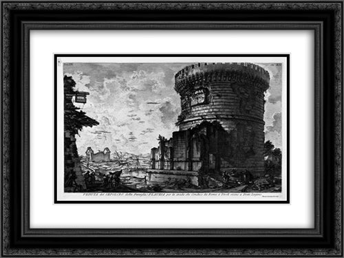 The Roman antiquities, t. 3, Plate XII. View of the Family Tomb of Plautius on the road leading from Rome to Tivoli near Ponte Lugano 24x18 Black Ornate Wood Framed Art Print Poster with Double Matting by Piranesi, Giovanni Battista