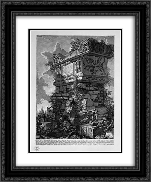 The Roman antiquities, t. 3, Plate XIV. View of a tomb outside Porta del Popolo on the ancient Via Cassia called by the vulgar: the tomb of Nero 20x24 Black Ornate Wood Framed Art Print Poster with Double Matting by Piranesi, Giovanni Battista