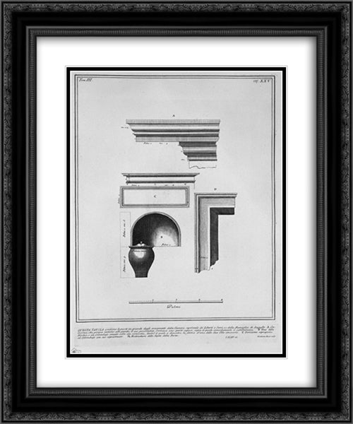 The Roman antiquities, t. 3, Plate XXV. Details of the ornaments of the burial chambers above 20x24 Black Ornate Wood Framed Art Print Poster with Double Matting by Piranesi, Giovanni Battista