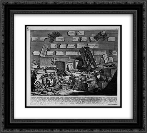 The Roman antiquities, t. 3, Plate XXX. Inscriptions, sarcophagi and other objects found in burial chambers earlier, etc. 22x20 Black Ornate Wood Framed Art Print Poster with Double Matting by Piranesi, Giovanni Battista