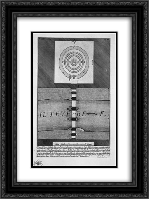 The Roman antiquities, t. 4, Plate IV. View of the Bridge and the Mausoleum, manufactured by Elio Emperor Adrian 18x24 Black Ornate Wood Framed Art Print Poster with Double Matting by Piranesi, Giovanni Battista