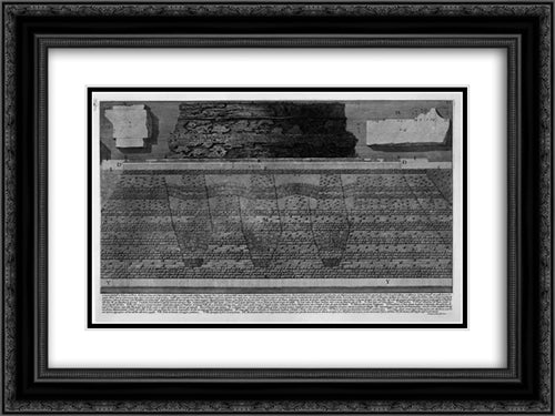 The Roman antiquities, t. 4, Plate VI. Construction details of the Mausoleum of Hadrian and d`Elio Bridge St. Angelo and their foundations 24x18 Black Ornate Wood Framed Art Print Poster with Double Matting by Piranesi, Giovanni Battista