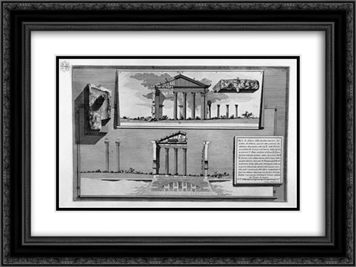 The Roman antiquities, t. 4, Plate XL. Surplus of the front interior of the Portico of Octavia, his section, foundation and construction details 24x18 Black Ornate Wood Framed Art Print Poster with Double Matting by Piranesi, Giovanni Battista
