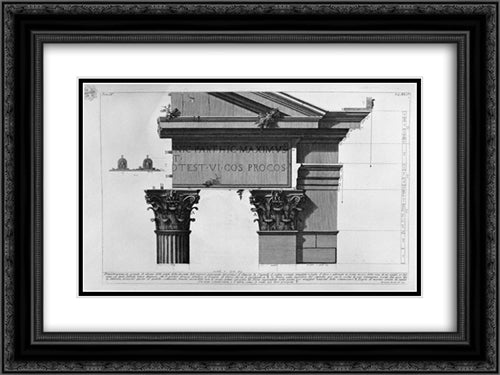 The Roman antiquities, t. 4, Plate XLII. Vista of some of the great parts of the facade of the main entrance of the Portico d`Ottavia 24x18 Black Ornate Wood Framed Art Print Poster with Double Matting by Piranesi, Giovanni Battista