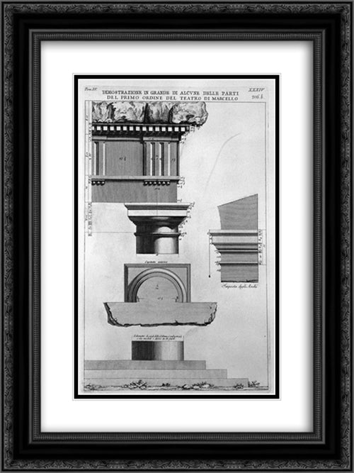 The Roman antiquities, t. 4, Plate XXXIV. Vista of some of the great parts of the first order of the Theatre of Marcellus 18x24 Black Ornate Wood Framed Art Print Poster with Double Matting by Piranesi, Giovanni Battista