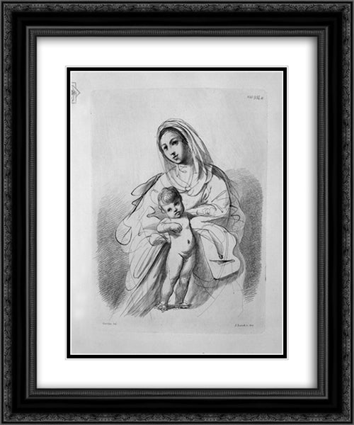 The Virgin and Child in half-figure in her arms 20x24 Black Ornate Wood Framed Art Print Poster with Double Matting by Piranesi, Giovanni Battista