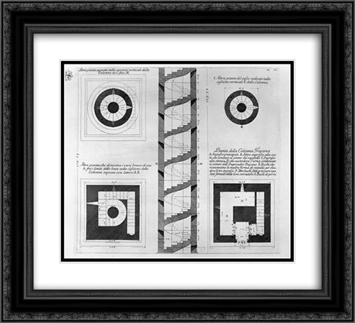 Vertical section of the Trajan column, with six plants taken at various heights, three boards together 22x20 Black Ornate Wood Framed Art Print Poster with Double Matting by Piranesi, Giovanni Battista