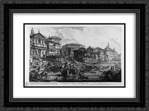 View of the monument erected by the Emperor Titus Vespasian restored for the new aqueducts of anion and Claudia 24x18 Black Ornate Wood Framed Art Print Poster with Double Matting by Piranesi, Giovanni Battista