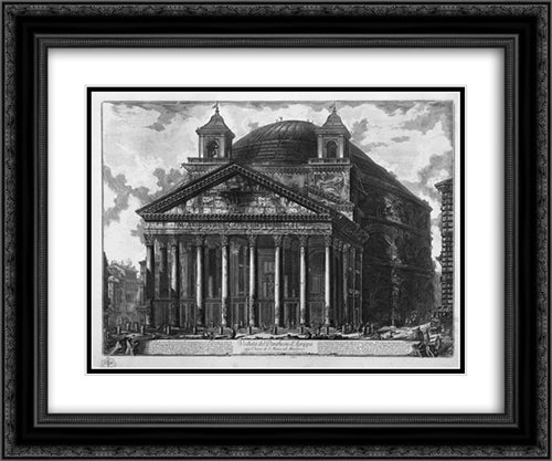 View of the Pantheon of Agrippa 24x20 Black Ornate Wood Framed Art Print Poster with Double Matting by Piranesi, Giovanni Battista