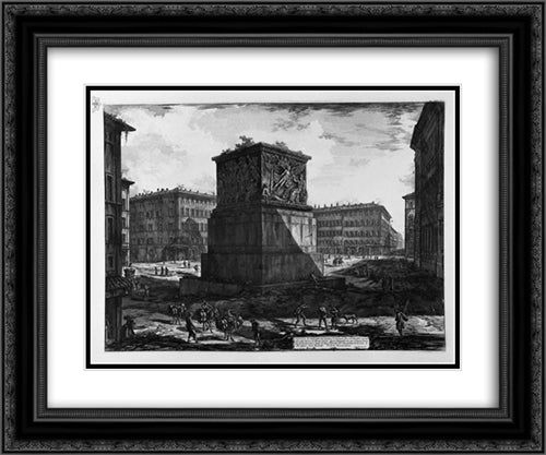 View of the pedestal of the Apotheosis of Antoninus Pius and his wife Faustina in the Piazza di Monte Citorio 24x20 Black Ornate Wood Framed Art Print Poster with Double Matting by Piranesi, Giovanni Battista