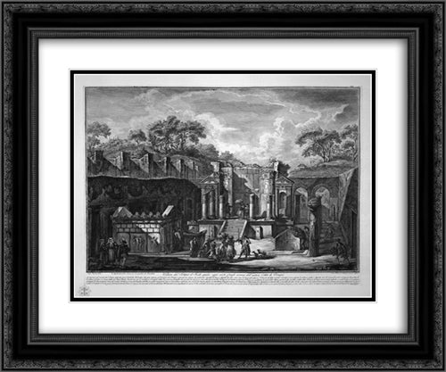 View of the Temple of Isis, which today exists among the remains of the ancient city of Pompeii, design of L Despres 24x20 Black Ornate Wood Framed Art Print Poster with Double Matting by Piranesi, Giovanni Battista