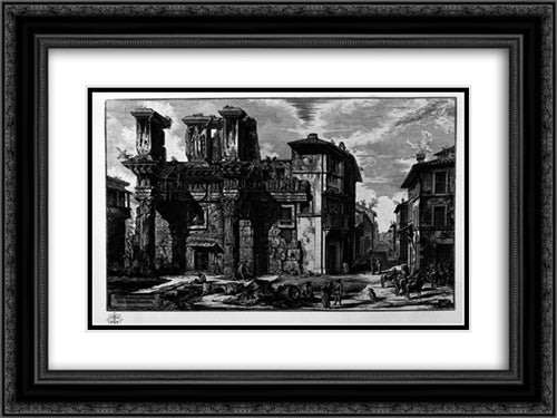 View the remains of the Forum of Nerva 24x18 Black Ornate Wood Framed Art Print Poster with Double Matting by Piranesi, Giovanni Battista