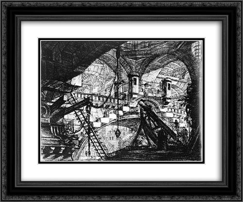 The Prisons 24x20 Black Ornate Wood Framed Art Print Poster with Double Matting by Piranesi, Giovanni Battista