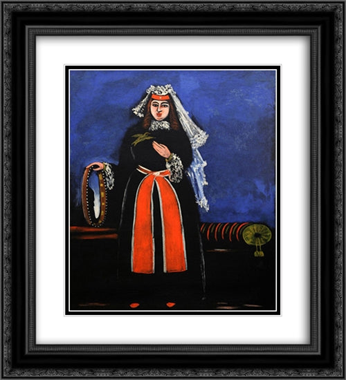 Georgian Woman with Tambourine 20x22 Black Ornate Wood Framed Art Print Poster with Double Matting by Pirosmani, Niko