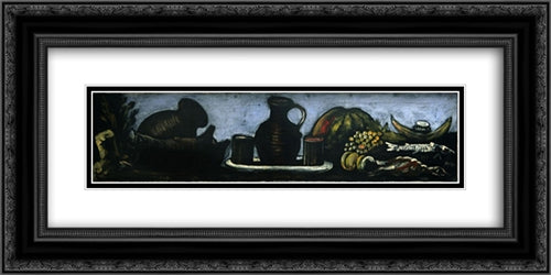 Still life 24x12 Black Ornate Wood Framed Art Print Poster with Double Matting by Pirosmani, Niko