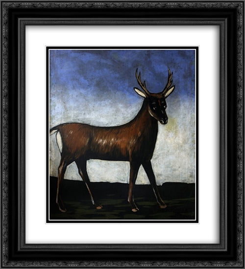Deer 20x22 Black Ornate Wood Framed Art Print Poster with Double Matting by Pirosmani, Niko