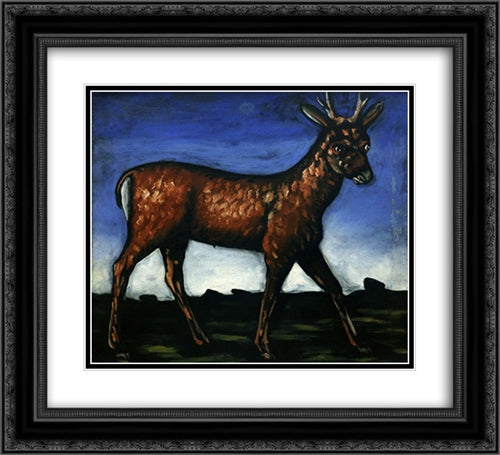 Deer 22x20 Black Ornate Wood Framed Art Print Poster with Double Matting by Pirosmani, Niko