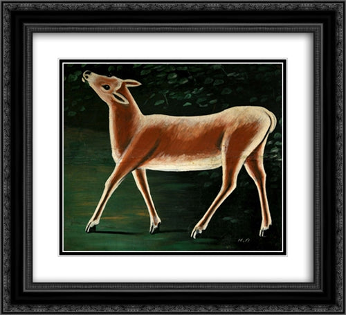 Running deer 22x20 Black Ornate Wood Framed Art Print Poster with Double Matting by Pirosmani, Niko