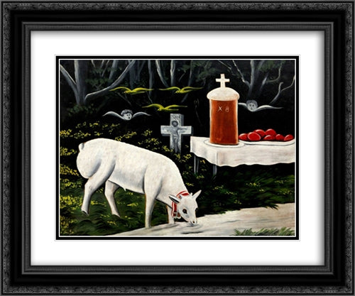 Easter lamb 24x20 Black Ornate Wood Framed Art Print Poster with Double Matting by Pirosmani, Niko