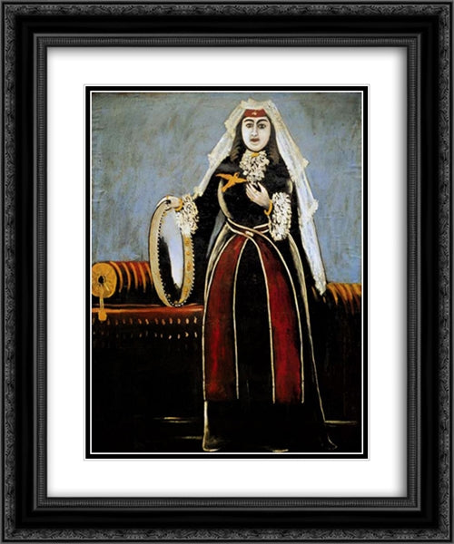 Georgian woman with tambourine 20x24 Black Ornate Wood Framed Art Print Poster with Double Matting by Pirosmani, Niko