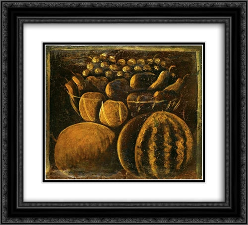 Still life 22x20 Black Ornate Wood Framed Art Print Poster with Double Matting by Pirosmani, Niko