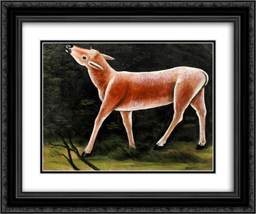 Running deer 24x20 Black Ornate Wood Framed Art Print Poster with Double Matting by Pirosmani, Niko