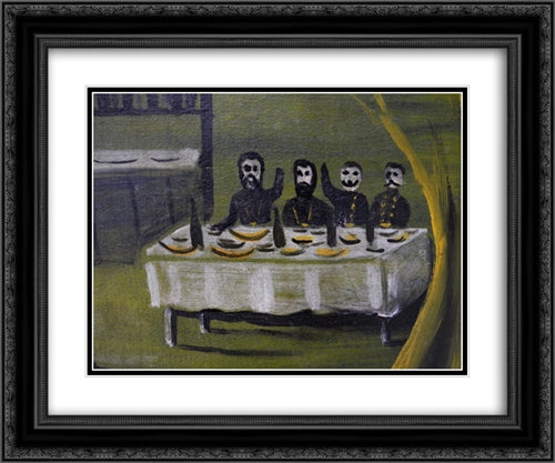 Donkey Bridge (fragment) 24x20 Black Ornate Wood Framed Art Print Poster with Double Matting by Pirosmani, Niko