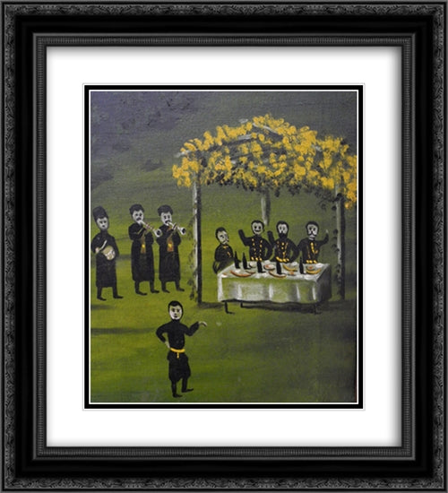 Donkey Bridge (fragment) 20x22 Black Ornate Wood Framed Art Print Poster with Double Matting by Pirosmani, Niko