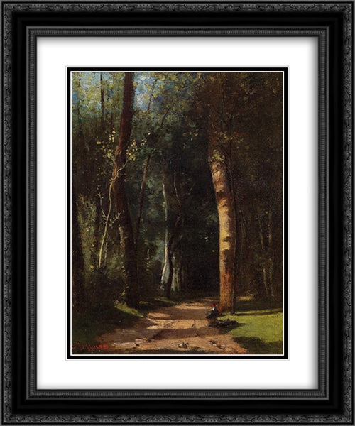 In the Woods 20x24 Black Ornate Wood Framed Art Print Poster with Double Matting by Pissarro, Camille