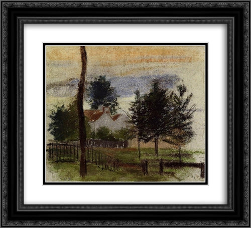 Landscape at Louveciennes 22x20 Black Ornate Wood Framed Art Print Poster with Double Matting by Pissarro, Camille