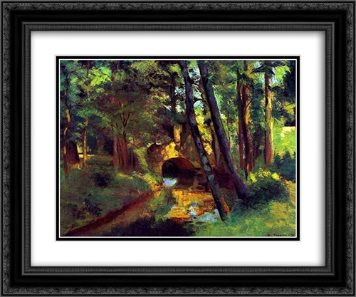 The Little Bridge, Pontoise 24x20 Black Ornate Wood Framed Art Print Poster with Double Matting by Pissarro, Camille