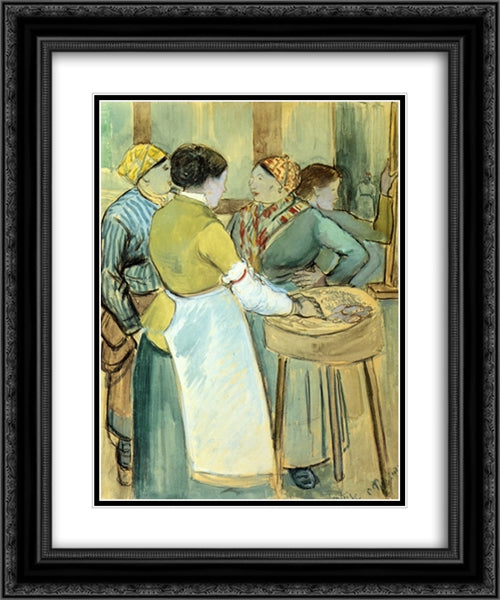 Market at Pontoise 20x24 Black Ornate Wood Framed Art Print Poster with Double Matting by Pissarro, Camille