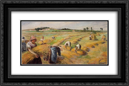 The Harvest 24x16 Black Ornate Wood Framed Art Print Poster with Double Matting by Pissarro, Camille