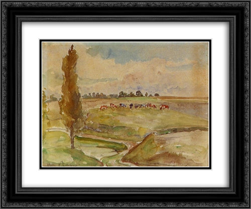 Landscape at Osny 24x20 Black Ornate Wood Framed Art Print Poster with Double Matting by Pissarro, Camille